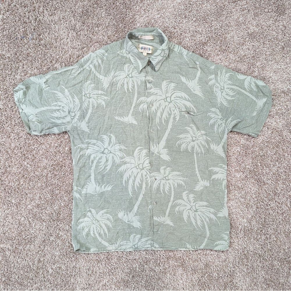 Campia Moda Shirt‎ Mens Medium Hawaiian Tropical Palm Short Sleeve Floral Beach